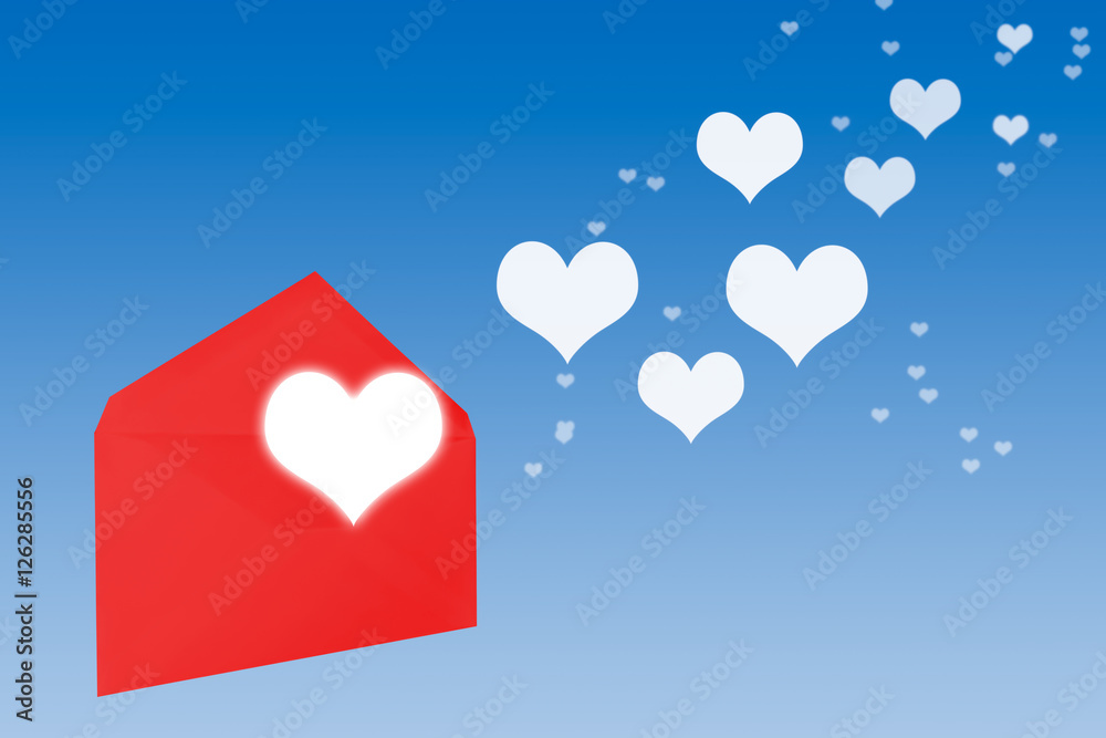 flying hearts from open envelope