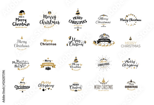 Merry Christmas lettering typography. Handwriting text design wi
