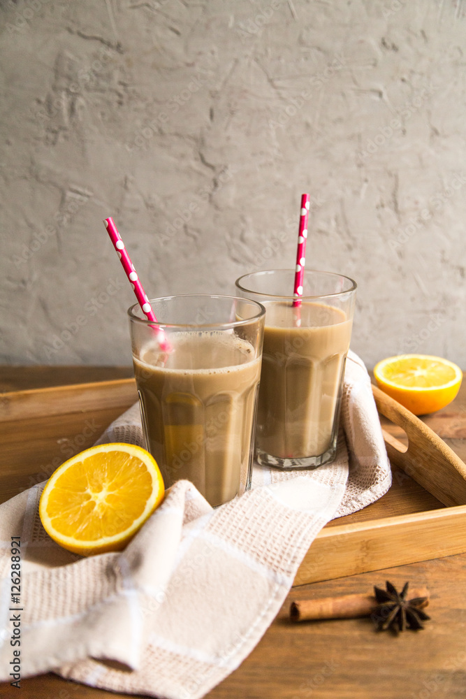 Fototapeta premium cup of cocoa with milk and cinnamon