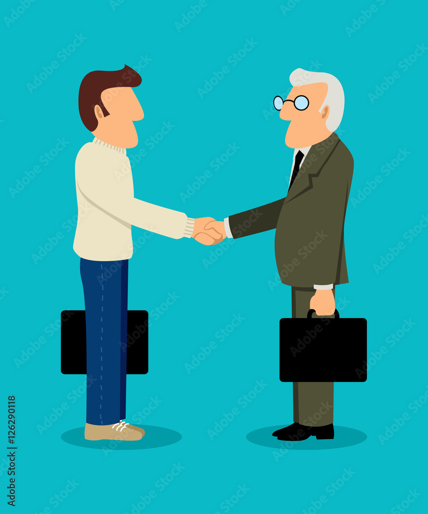 Young businessman shake hand with senior businessman Young businessman shake hand with senior businessman