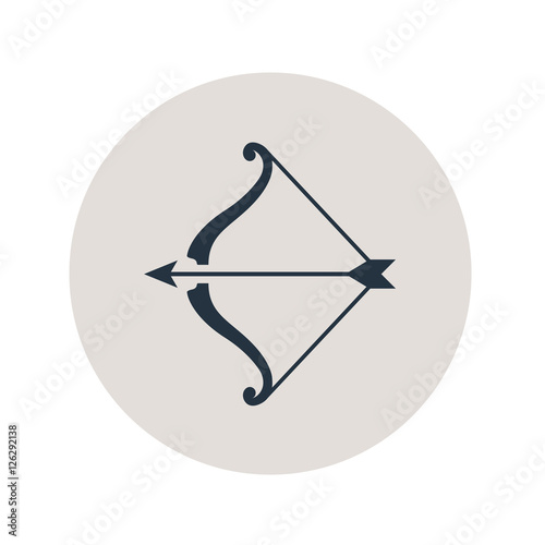 Icono plano arco y flechas en circulo gris