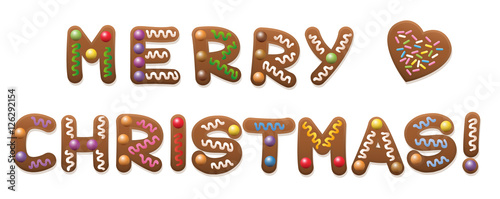 MERRY CHRISTMAS - written with ginger bread letters.