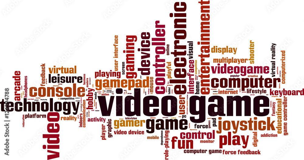 Video game word cloud concept. Vector illustration Video game word cloud concept. Vector illustration
