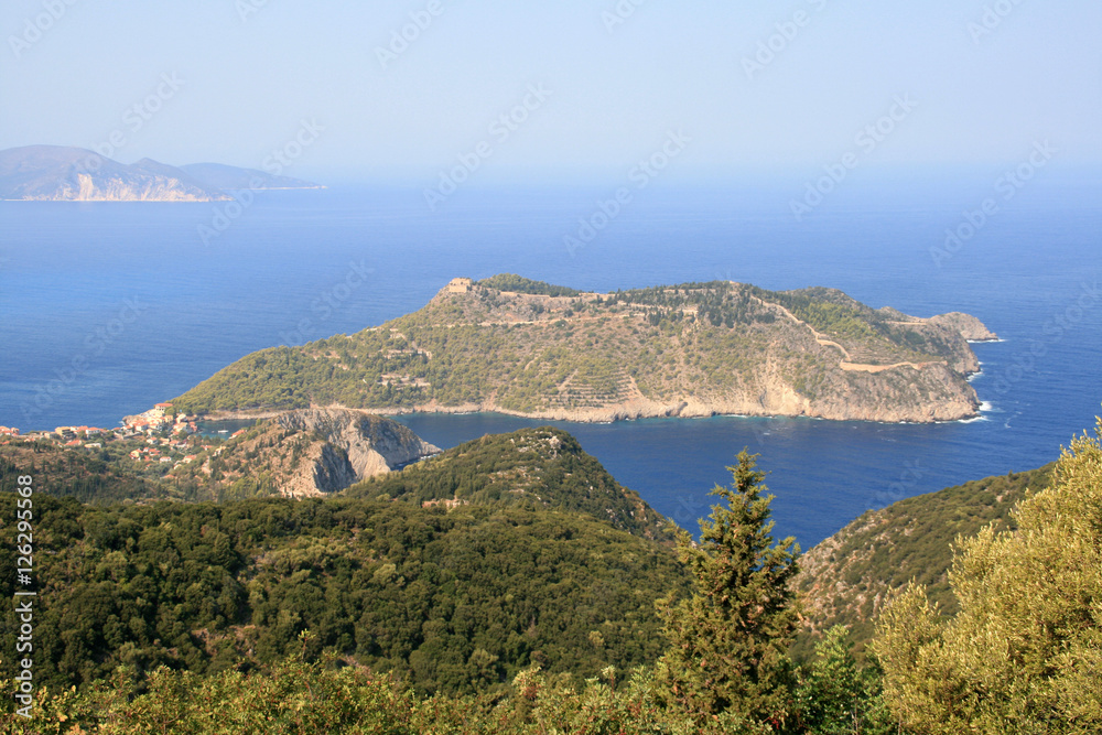 Landscape of Assos village and sea bay, Kefalonia, Ionian islands, Greece