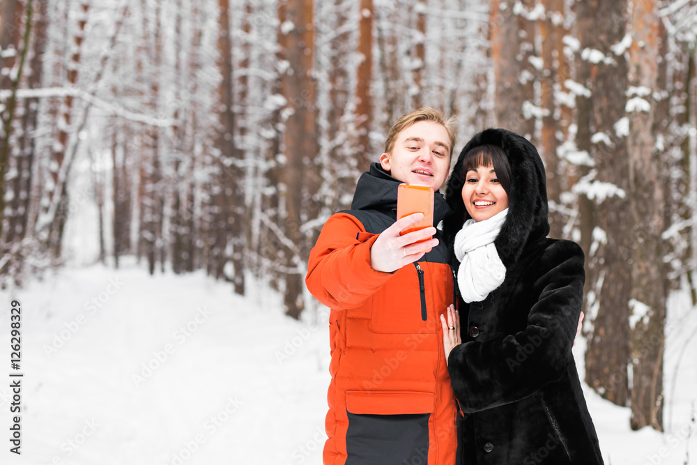 boyfriend girlfriend winter selfie on a walk boyfriend girlfriend winter selfie on a walk