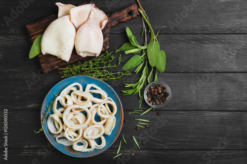 Boiled calamari rings photo