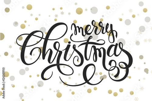 vector hand lettering christmas greetings text -merry christmas - with ellipses in gold color