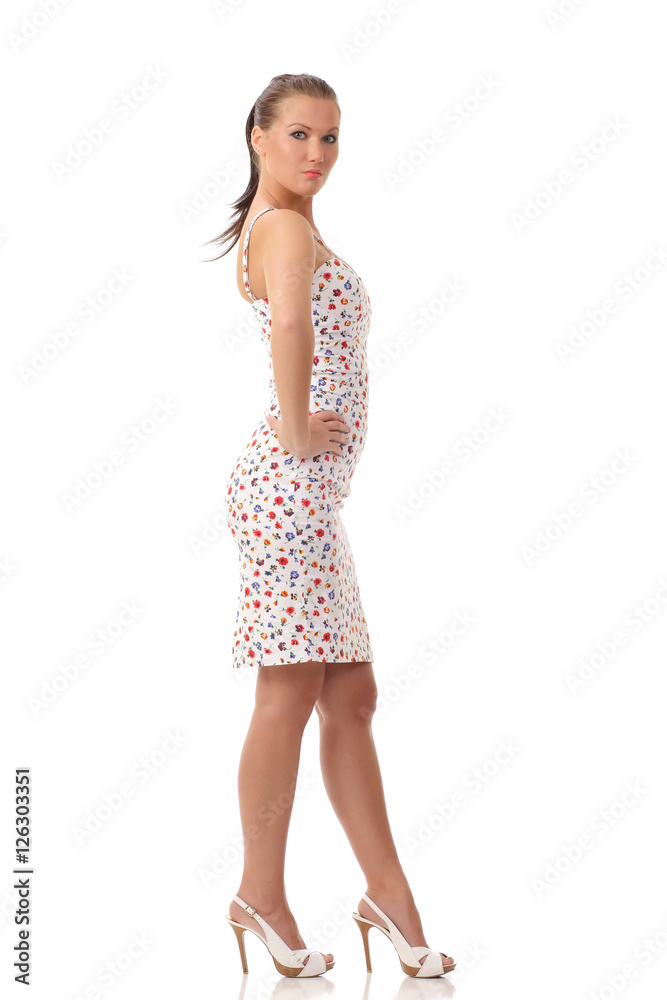 girl in a dress on a white background girl in a dress on a white background