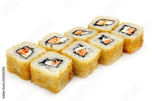 Japanese seafood sushi , roll on a white, isolated photo