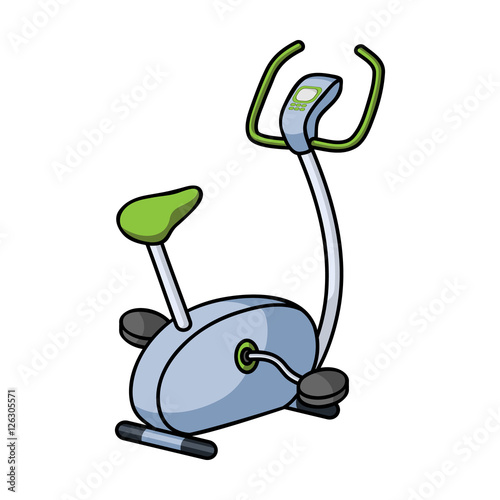 Exercise bicycle icon in cartoon style isolated on white background. Sport and fitness symbol stock vector illustration.