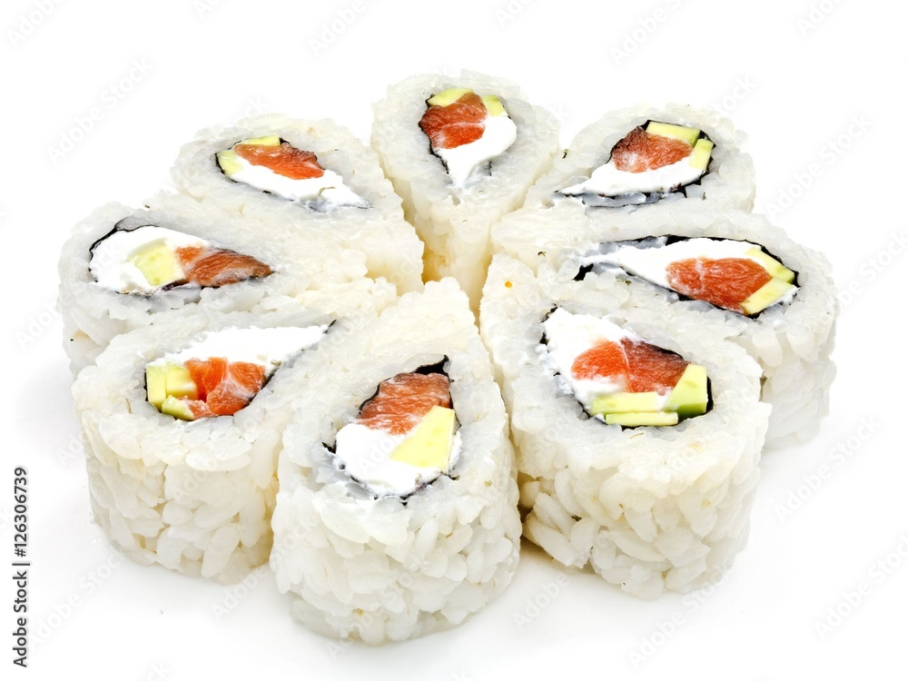 Japanese seafood sushi , roll on a white, isolated Japanese seafood sushi , roll on a white, isolated