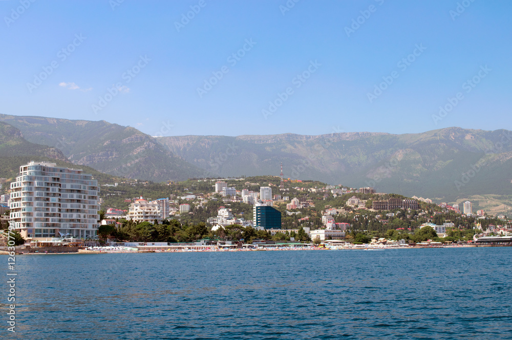 view from the sea on the promenade of Yalta Crimea