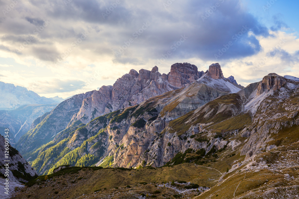 Mountains Panorama of the Dolomites with clouds
