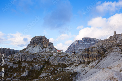 Dolomites mountain panorama and Locatelli Refuge