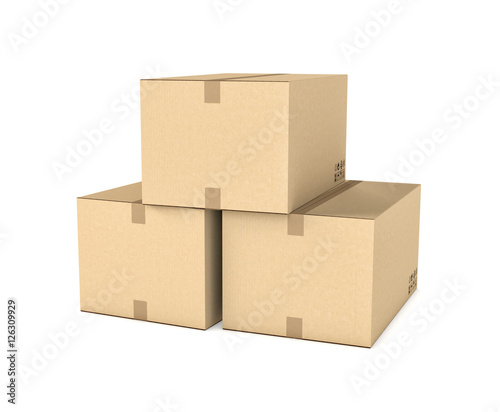 Rendering of three isolated light beige mail cardboard boxes put together © gearstd