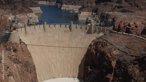 Hover Dam on the Colorado River at lake Mead panning shot