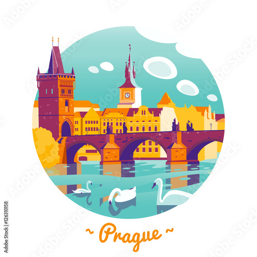 Prague Charles Bridge vector Illustration