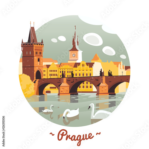 Prague Charles Bridge vector Illustration
