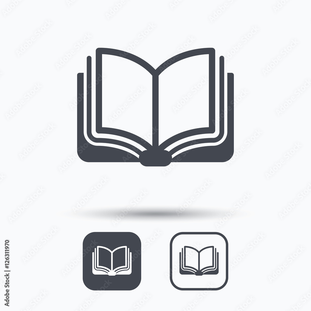 Book icon. Study literature sign. Education textbook symbol. Square buttons with flat web icon on white background. Vector Book icon. Study literature sign. Education textbook symbol. Square buttons with flat web icon on white background. Vector