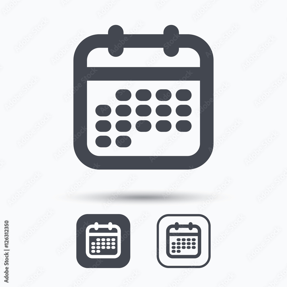 Calendar icon. Events reminder symbol. Square buttons with flat web icon on white background. Vector Calendar icon. Events reminder symbol. Square buttons with flat web icon on white background. Vector