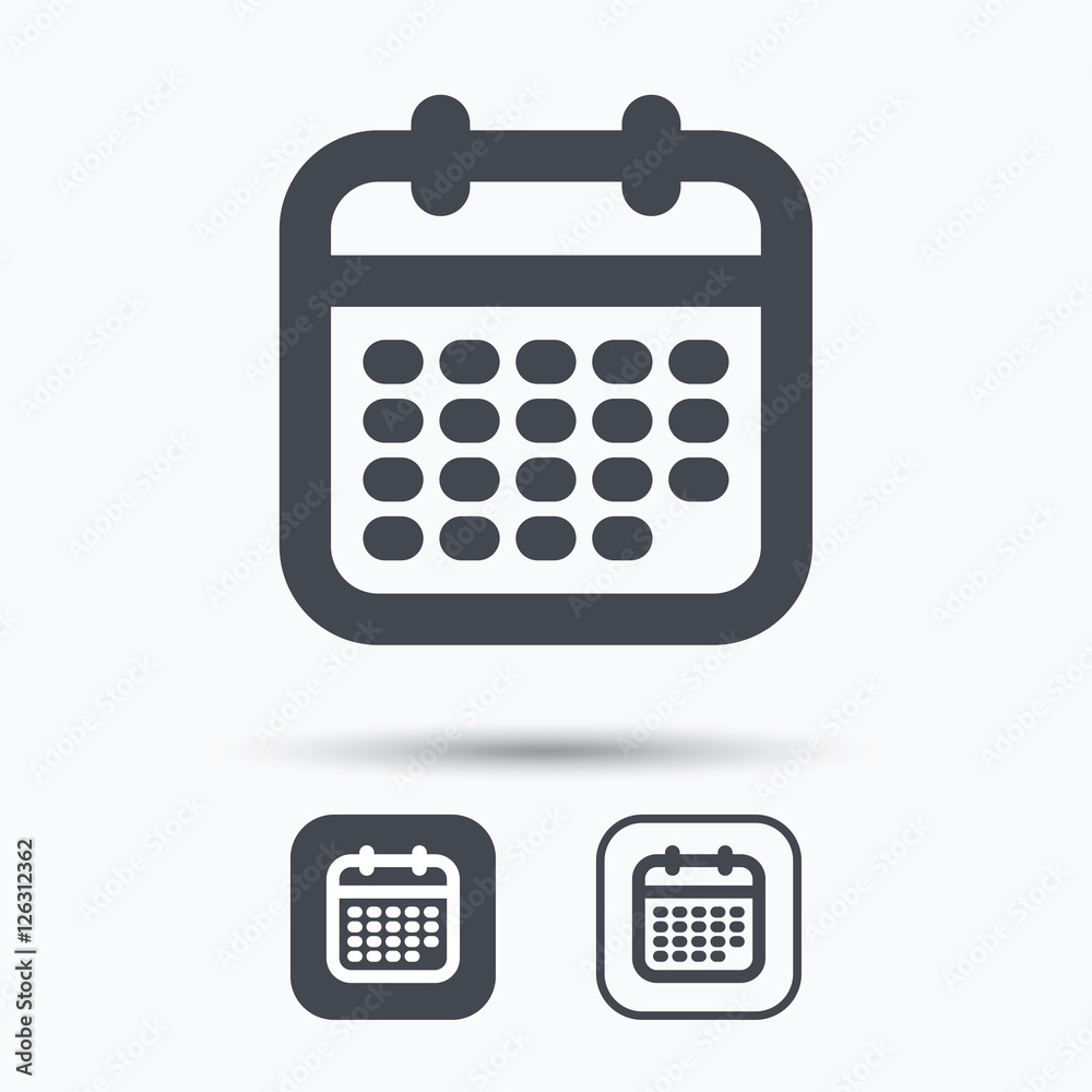 Calendar icon. Events reminder symbol. Square buttons with flat web icon on white background. Vector Calendar icon. Events reminder symbol. Square buttons with flat web icon on white background. Vector
