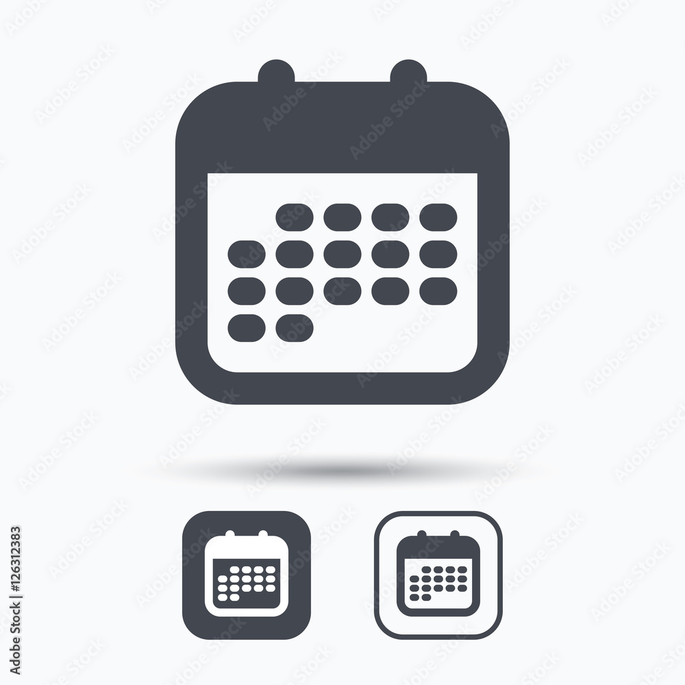 Calendar icon. Events reminder symbol. Square buttons with flat web icon on white background. Vector Calendar icon. Events reminder symbol. Square buttons with flat web icon on white background. Vector