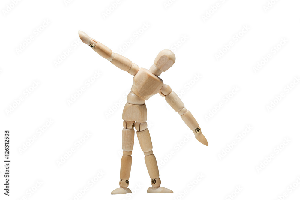 Wooden man practices yoga and fitness Wooden man practices yoga and fitness