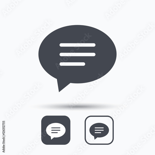 Speech bubble icon. Chat symbol. Square buttons with flat web icon on white background. Vector