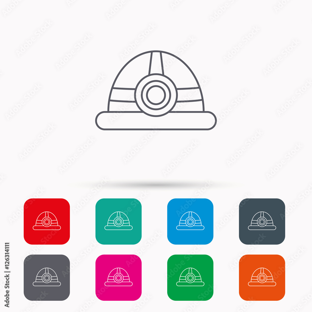 Engineering icon. Engineer or worker helmet sign. Linear icons in squares on white background. Flat web symbols. Vector Engineering icon. Engineer or worker helmet sign. Linear icons in squares on white background. Flat web symbols. Vector