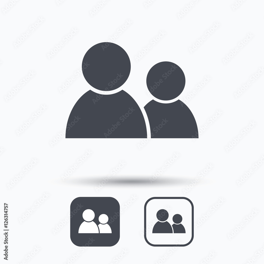 Friends icon. Group of people sign. Communication symbol. Square buttons with flat web icon on white background. Vector Friends icon. Group of people sign. Communication symbol. Square buttons with flat web icon on white background. Vector