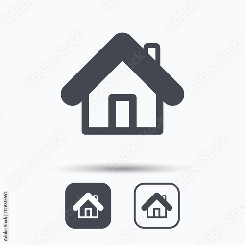 Home icon. House building symbol. Real estate construction. Square buttons with flat web icon on white background. Vector