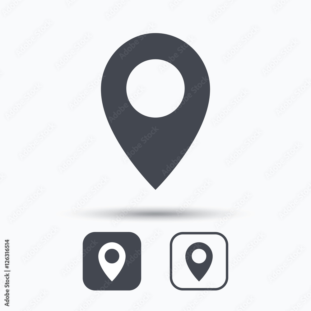 Location icon. Map pointer symbol. Square buttons with flat web icon on white background. Vector Location icon. Map pointer symbol. Square buttons with flat web icon on white background. Vector