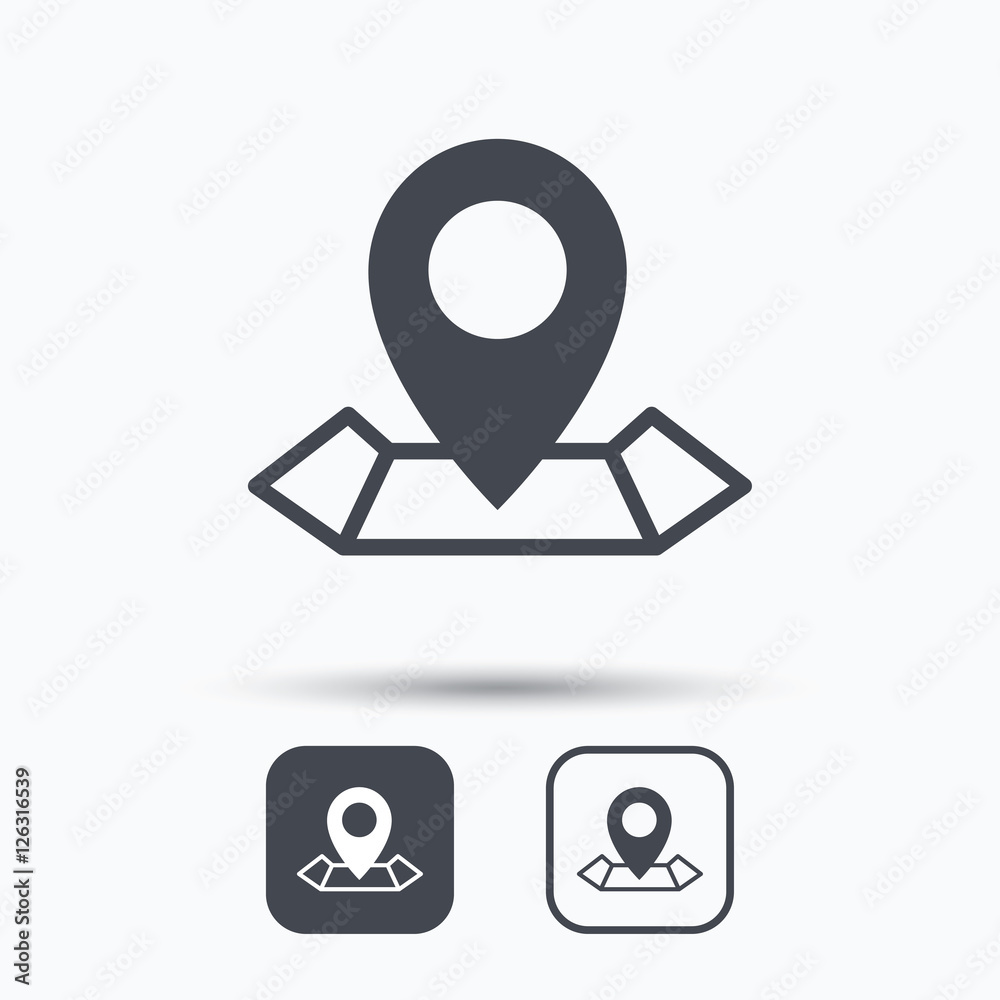 Location icon. Map pointer symbol. Square buttons with flat web icon on white background. Vector Location icon. Map pointer symbol. Square buttons with flat web icon on white background. Vector