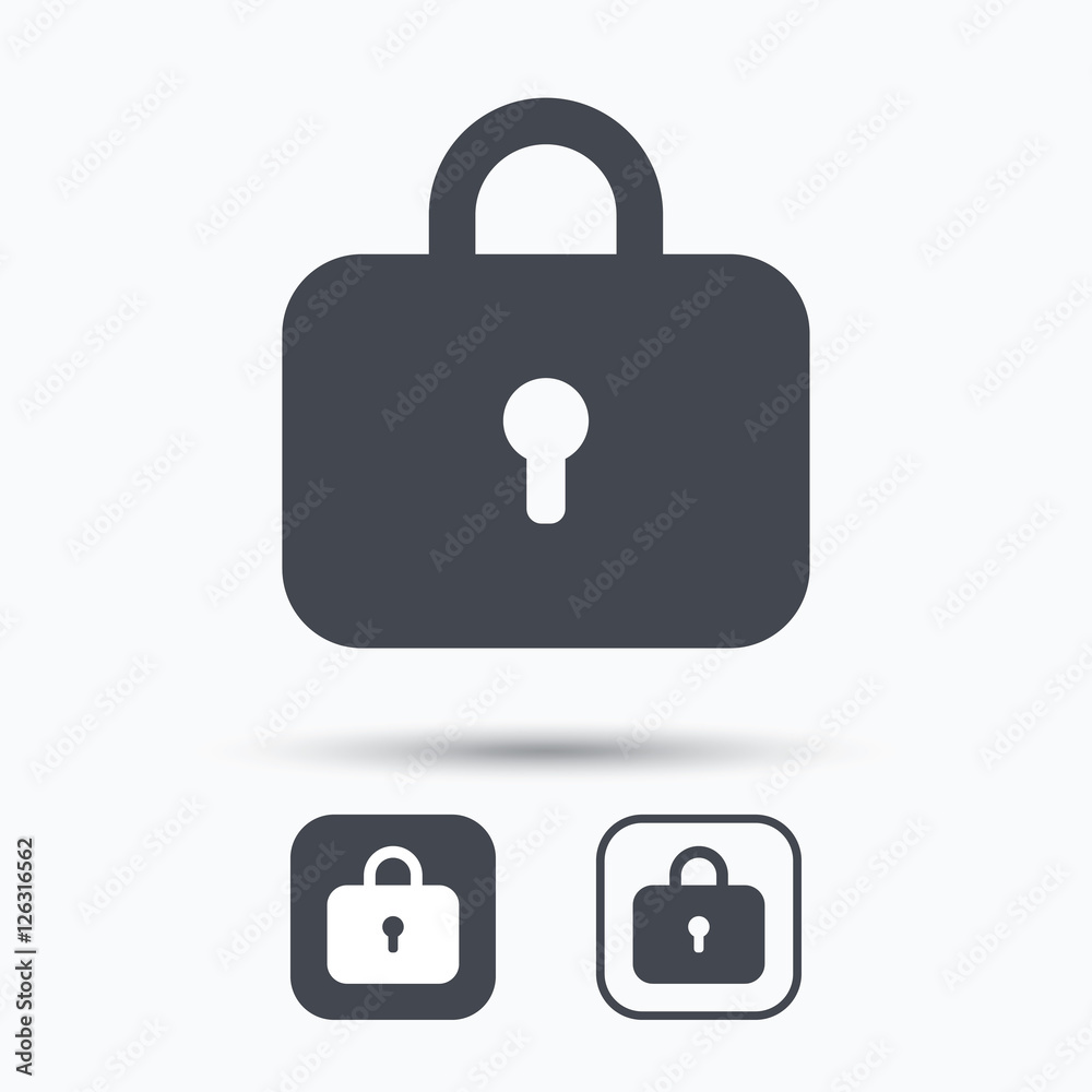 Lock icon. Privacy locker sign. Closed access symbol. Square buttons with flat web icon on white background. Vector Lock icon. Privacy locker sign. Closed access symbol. Square buttons with flat web icon on white background. Vector