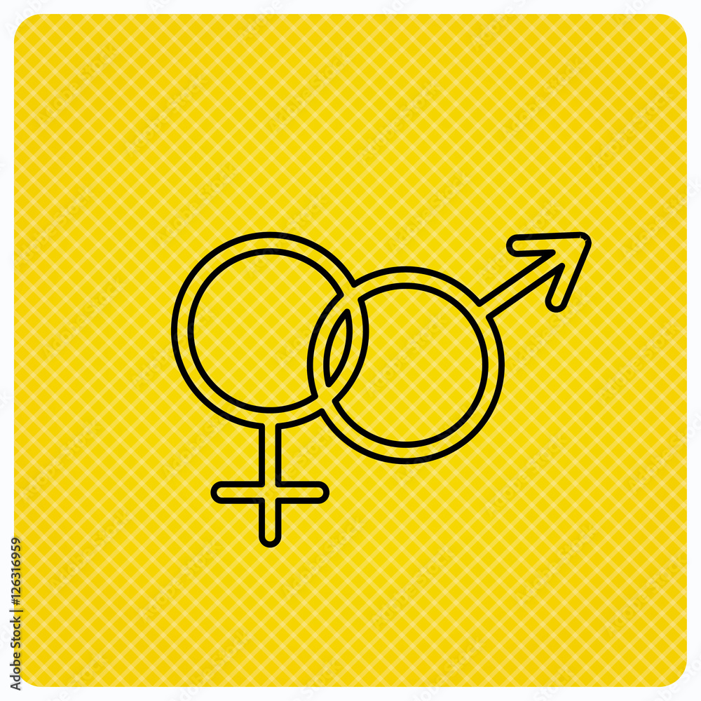 Male and female icon. Traditional sexuality sign. Linear icon on orange background. Vector Male and female icon. Traditional sexuality sign. Linear icon on orange background. Vector