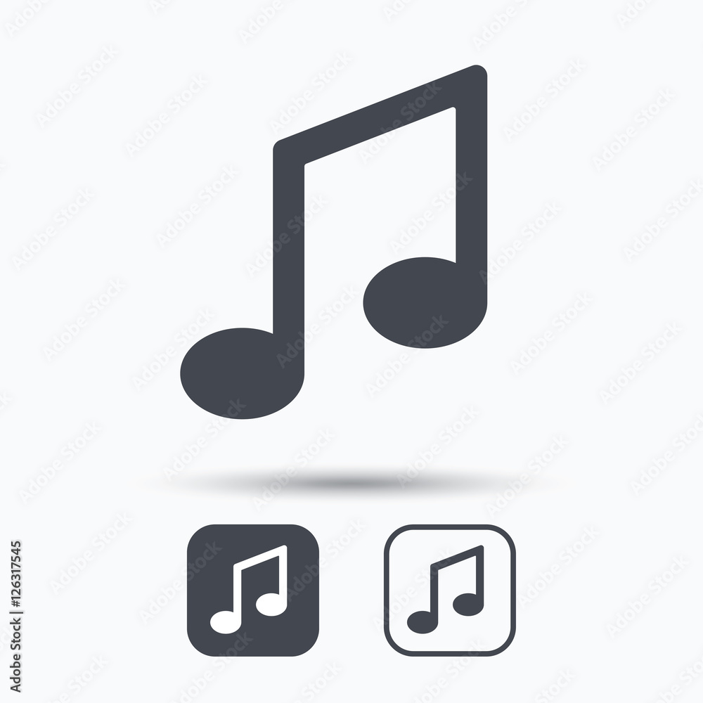 Music icon. Musical note sign. Melody symbol. Square buttons with flat web icon on white background. Vector Music icon. Musical note sign. Melody symbol. Square buttons with flat web icon on white background. Vector