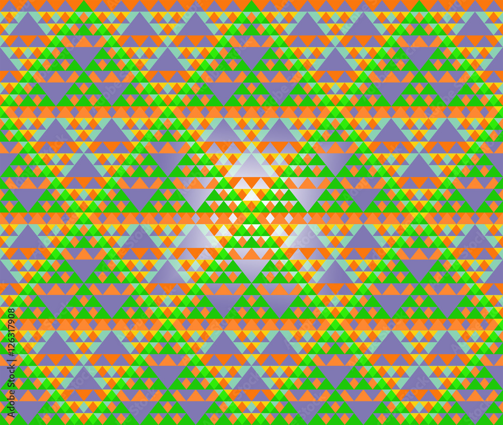 Triangles in shades of green and orange, on gradient purple background ...
