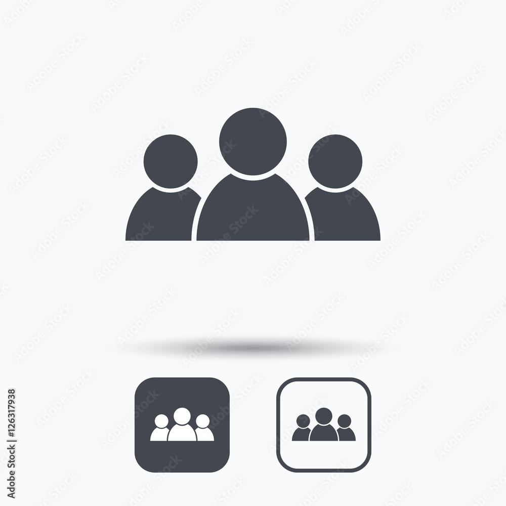 People icon. Group of humans sign. Team work symbol. Square buttons with flat web icon on white background. Vector People icon. Group of humans sign. Team work symbol. Square buttons with flat web icon on white background. Vector