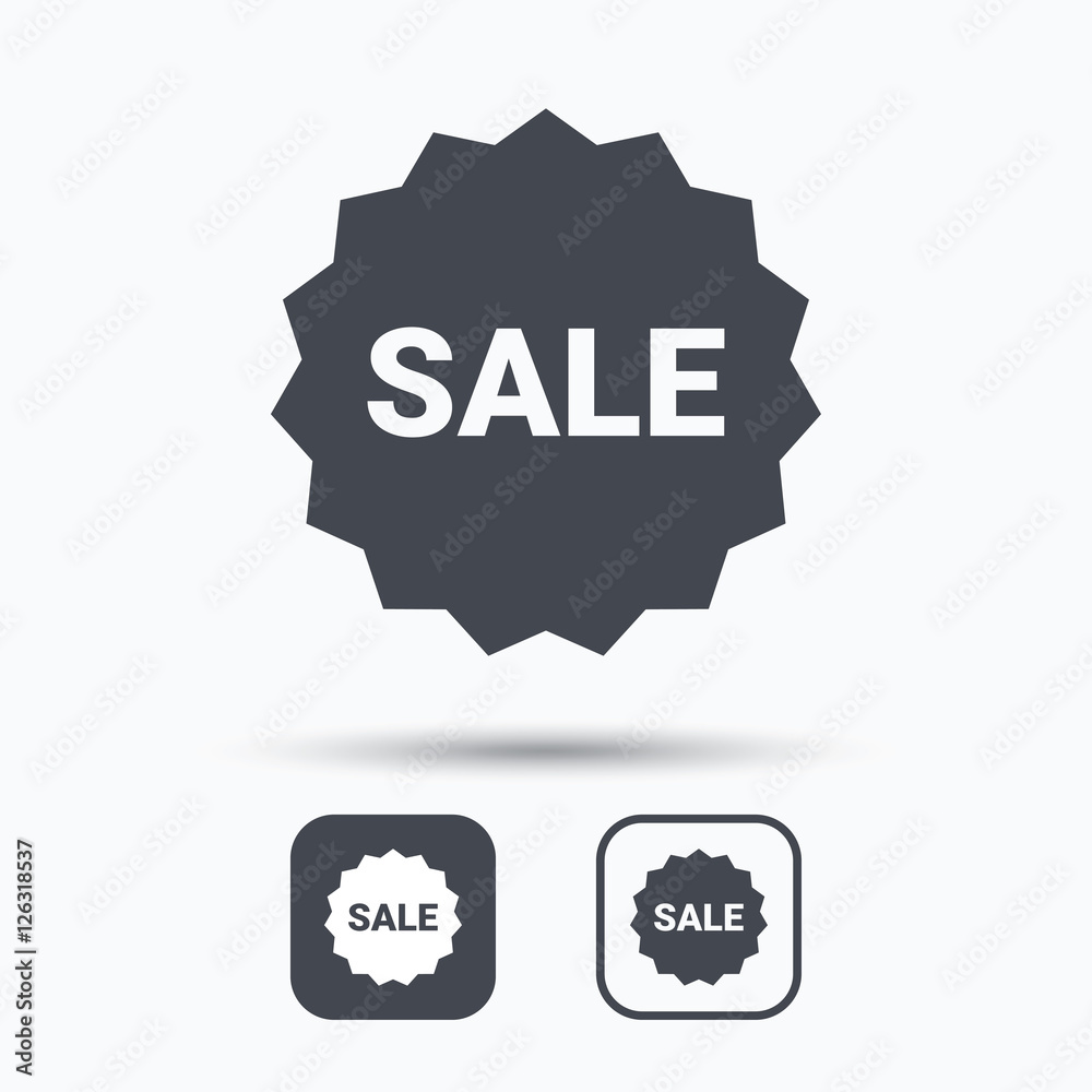 Sale icon. Special offer star symbol. Square buttons with flat web icon on white background. Vector Sale icon. Special offer star symbol. Square buttons with flat web icon on white background. Vector