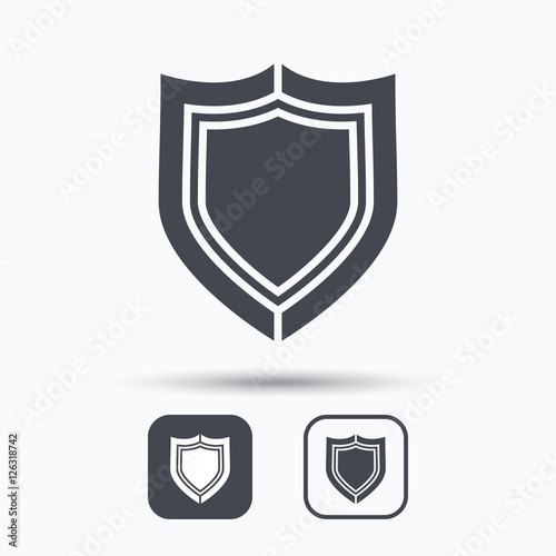 Free Download Shield protection icon. Defense equipment symbol. Square buttons with flat web icon on white background. Vector - GFXLoad