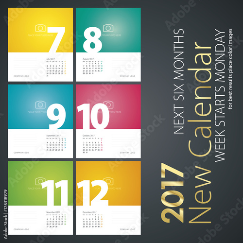 New Year wall calendar 2017 colorful next six months white color background