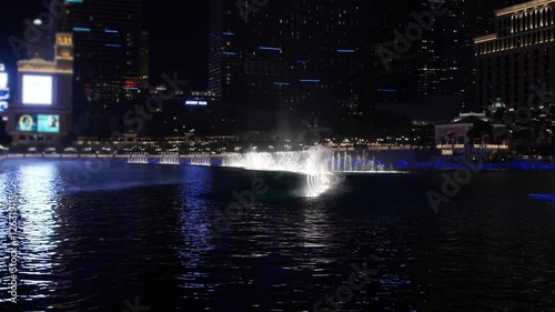 The beautiful fountain show at Bellagio Hotel at night