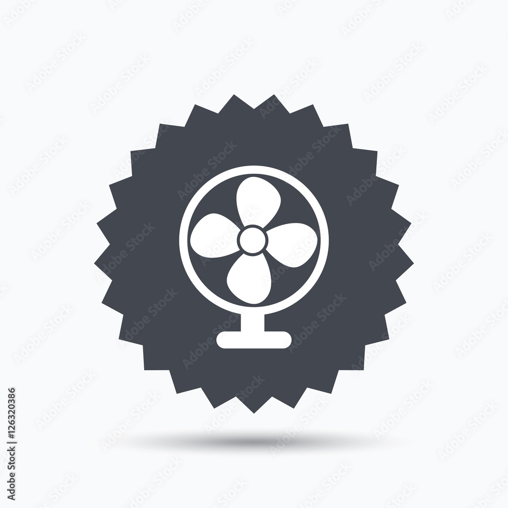 Ventilator icon. Air ventilation or fan symbol. Gray star button with flat  web icon. Vector Stock Vector | Adobe Stock