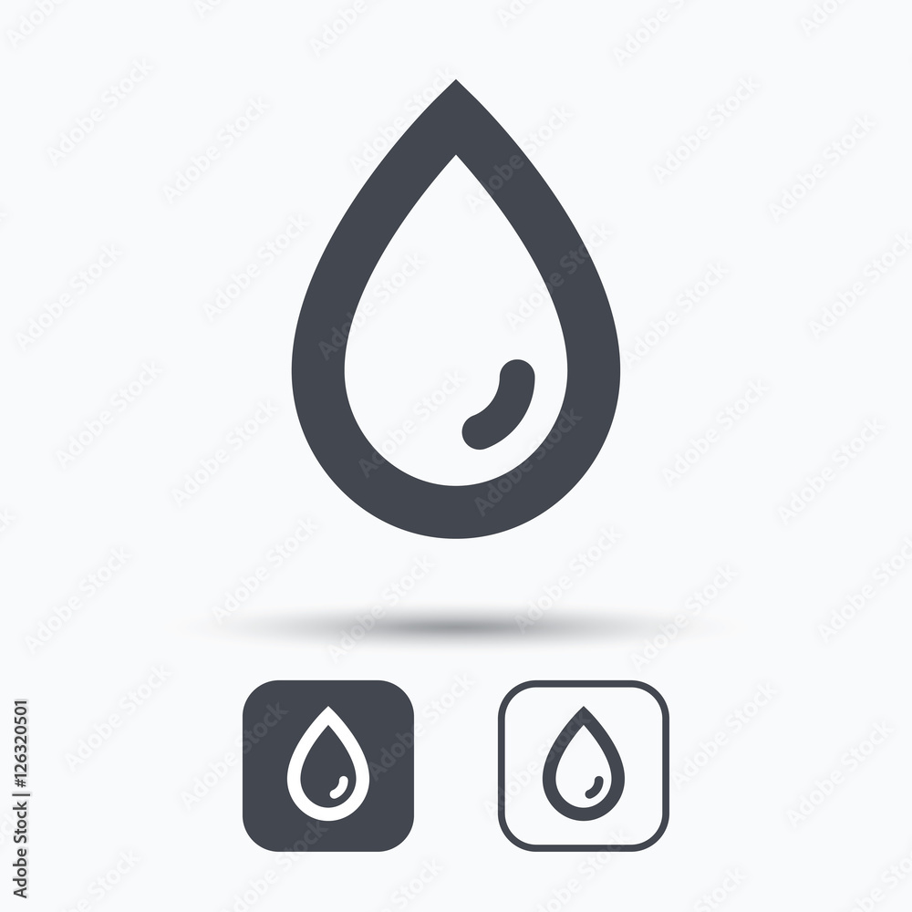 Water drop icon. Natural aqua symbol. Square buttons with flat web icon on white background. Vector Water drop icon. Natural aqua symbol. Square buttons with flat web icon on white background. Vector