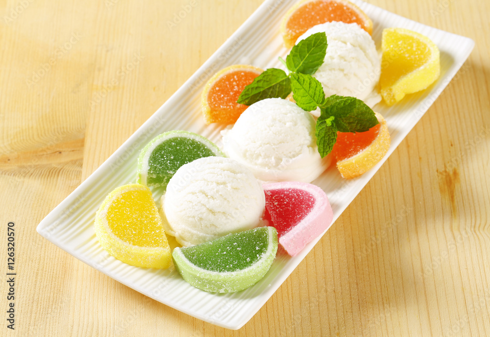 Ice cream with jelly candy Ice cream with jelly candy