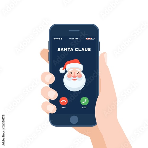 Christmas incoming call from Santa Claus in flat design style