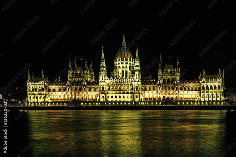 Budapest parliament. Night scene.