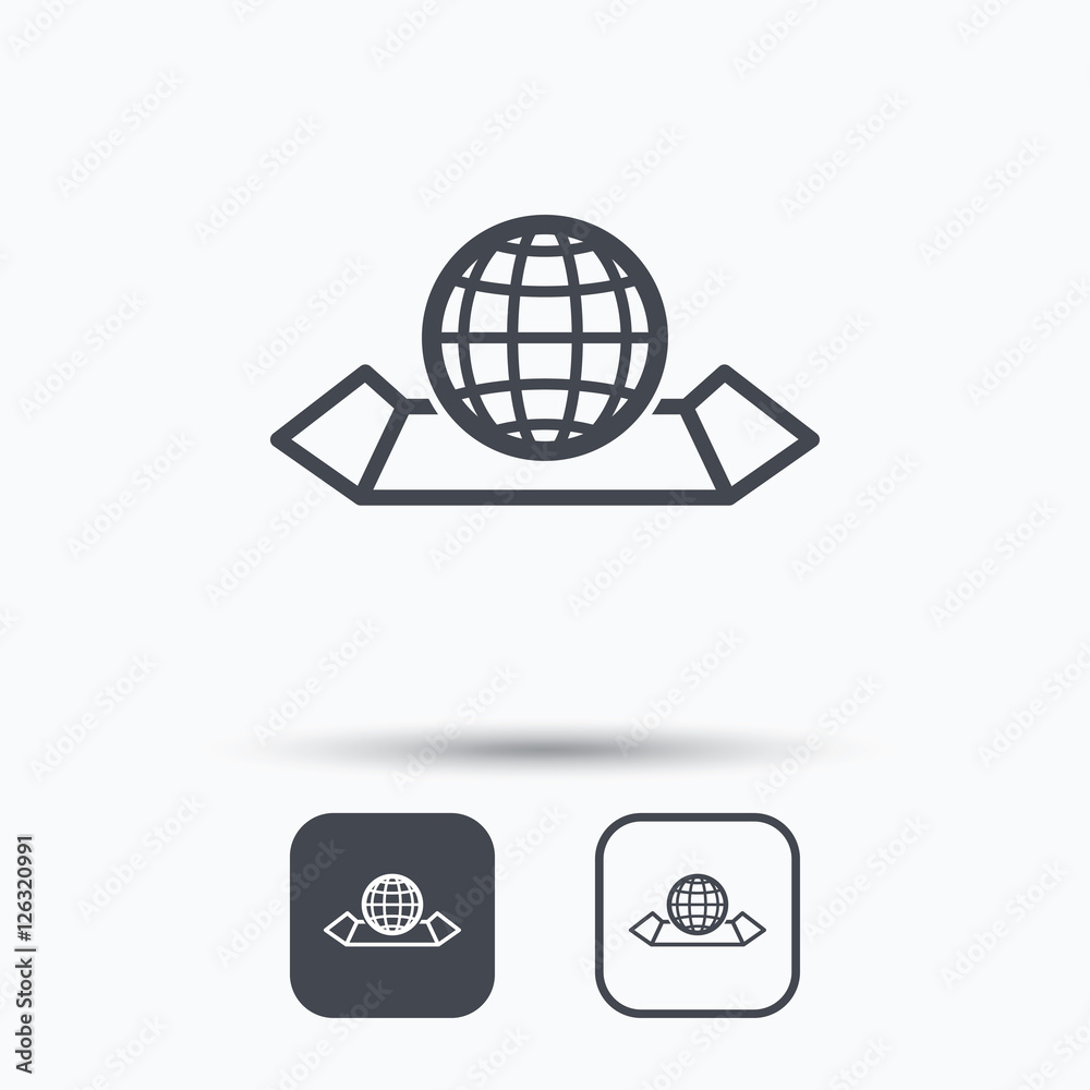 World map icon. Globe sign. Travel location symbol. Square buttons with flat web icon on white background. Vector World map icon. Globe sign. Travel location symbol. Square buttons with flat web icon on white background. Vector