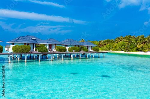 Ocean bungalows built over water  Maldives