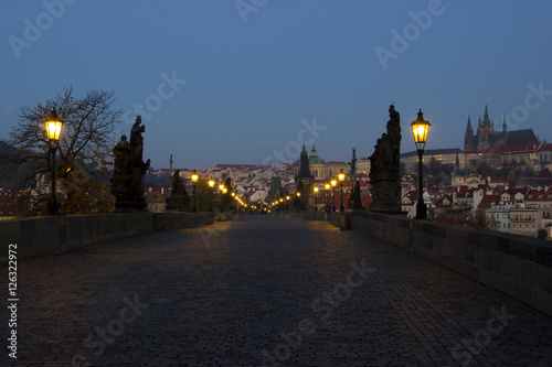 Charles Bridge in Prague (Czech Republic) at dawn
